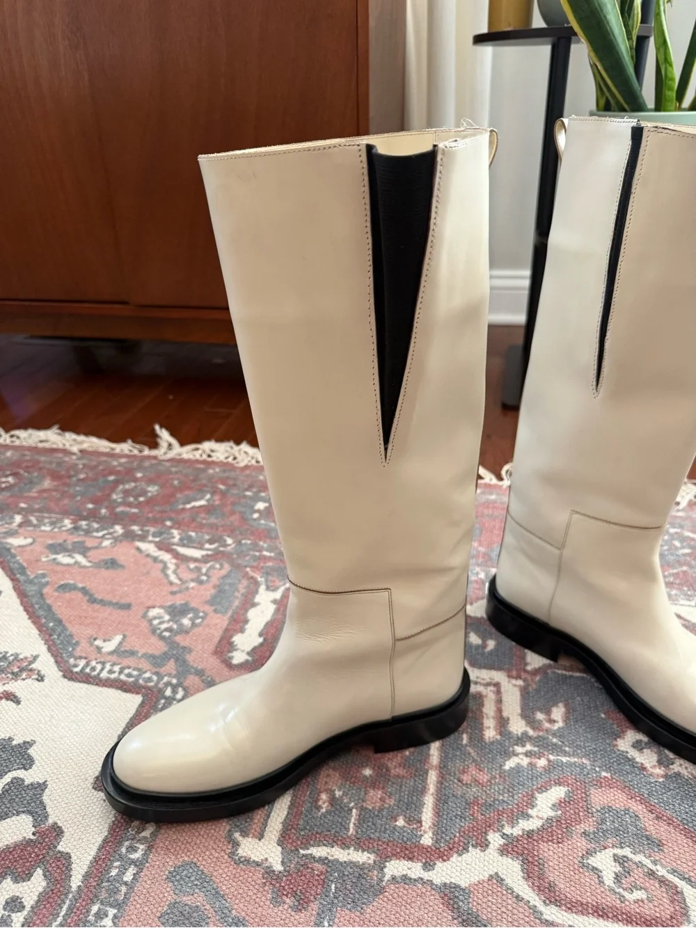 Jil Sander Cream Leather Over-the-Knee Boots